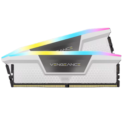קיט זכרון למחשב נייח די.די.אר 5 כולל צלעות קרור מאלומיניום קורסייר Corsair Vengeance RGB 32GB 6400MHz DDR5 CL36 2x16GB Kit CMH32GX5M2B6400Z36W AMD EXPO White